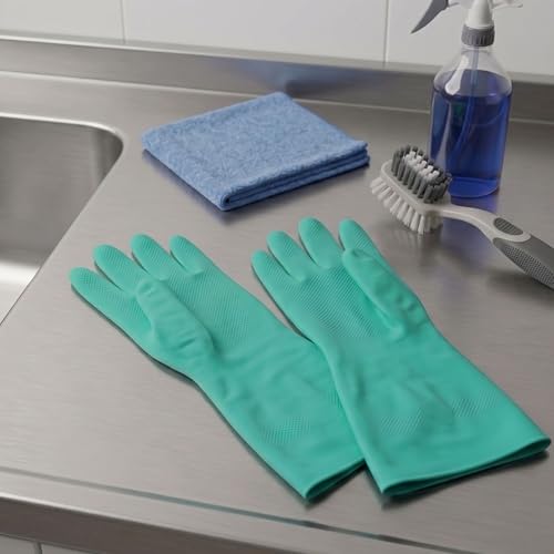 Restaurantware-Clean Tek Professional 15 Mil Medium Cleaning Gloves, 1 Pair Of Long Cuff Gloves - Flock Lining, No-Powder, Green Nitrile Chemical Tolerant Gloves, No-Latex, Heavy-Duty Tasks - color: Green, size: Medium