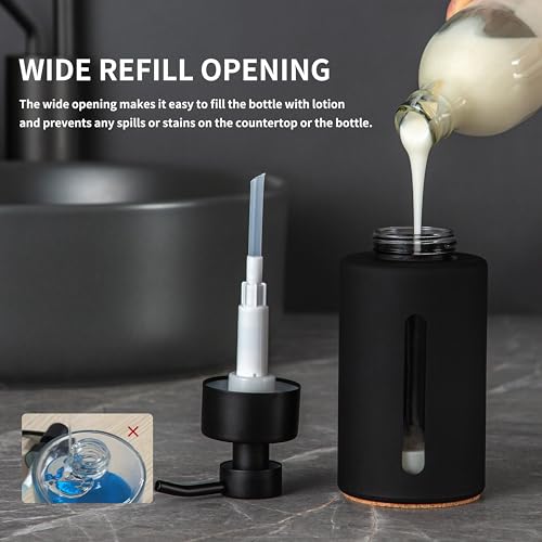 Enra Thick Glass Foaming Soap Dispenser with Clear Window,12oz Black Bathroom Soap Dispenser with Stainless Steel Pump, Modern Boho Refillable Pump Bottle for Bathroom Kitchen (Foam-Black) - color: Black Foam Dispenser