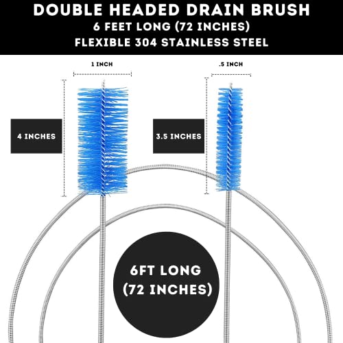 72" Flexible Pipe Cleaning Brush - Heavy Duty Auger Tool Blue | Heavy duty cleaning brush for bathroom sink, bathtub, shower, kitchen sink drains, bottles, elastic hose pipe cleaner - color: Blue