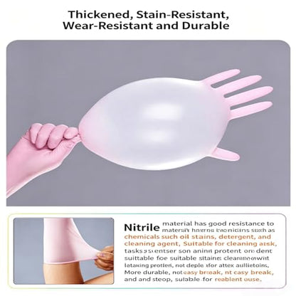 Long Nitrile Disposable Gloves Extended Cuff 16inch Latex-Free Blue Household Kitchen Cleaning Dishwashing 50PCS - color: Pink, size: Large