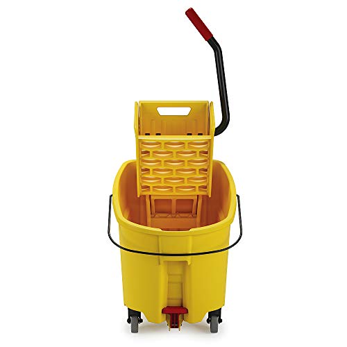 Rubbermaid Commercial Products WaveBrake 44 QT Side-Press Mop Bucket and Wringer Combo on Wheels with Foot Drain Yellow for Heavy-Duty Floor Cleaning - style: Side-Press