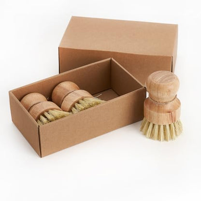 Diahom Bamboo Dish Brush Scrubber 3 Pack for Cleaning Pot Pans Hanging Rope Kitchen Dishwashing