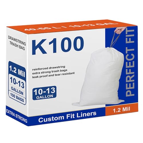Code K 100 10-16 Gallon Trash Bags Compatible with simpIehuman Code K Heavy Duty 1.2 Mil THICK White Garbage Can Liners Reinforced Drawstring Plastic Trash Bags 10-15 Gallon 100 Count GRAND SAVE - color: for Code K100, size: 1 Count (Pack of 100)