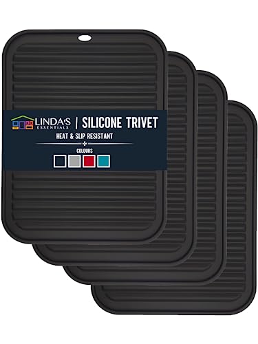 Silicone Trivets for Hot Dishes, Pots, Pans (4 Pack) - Heat-Resistant Pot Holders for Kitchen Countertop Mats - Silicone Trivet Mat (9 x 12 Inch) - Multipurpose Counter Pads (Black) - color: 4 Pcs Rectangle - 9x12 Inches - Black