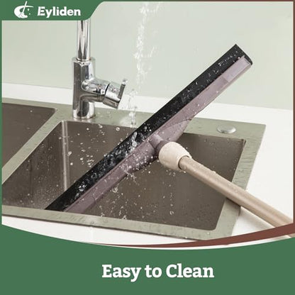 Eyliden Floor Squeegee for Water Removal, 17-inch EVA Dual-Layer Blade | Won’t Scratch Floors, Quick Water/Soap Removal in One Pass, for Kitchen, Bathroom, Tile, Hardwood, Telescoping Long Handle
