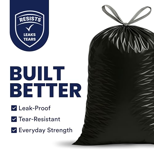 Plasticplace 13 gallon Extra Tall Drawstring Kitchen Trash Bags | Black 1.2 Mil, 24"W x 31"H (200Count) - color: Black, size: 200 Count (Pack of 1)