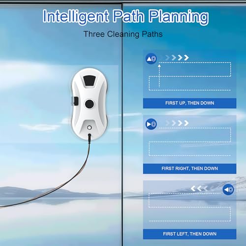 Automatic Window Cleaning Robot, Smart Robot Window Cleaner | window cleaning robot inside and outside with Spray,3000Pa Suction, Intelligent Path Planning, Remote Control for High Glass