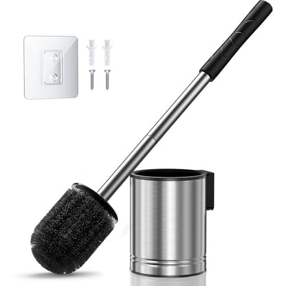 HAMITOR Toilet Bowl Brush Set: Compact Space-Saving Design with Hidden Holder for Small Bathrooms, Apartments & RVs - Bathroom Cleaning Accessories - Rustproof Toilet Scrubber Cleaner Kits Silver - color: Silver