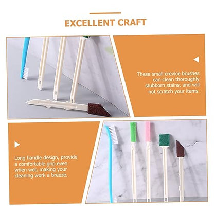 minkissy Disposable Crevice Cleaning Brush Set 7Pcs Small Cleaning Tool for Bathroom Shower Head Toilet Rim with Long Handle