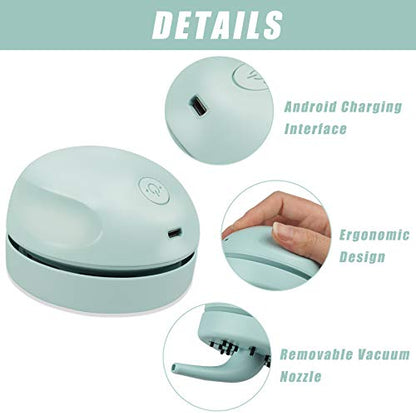 Desktop Vacuum Cleaner USB Charging with Vacuum Nozzle Cleaning Brush, Detachable Design & Portable Mini Table Dust Vaccum Cleaner, Clean Dust, Crumbs, Piano, Computer, Car Etc(Light Green) - color: Green