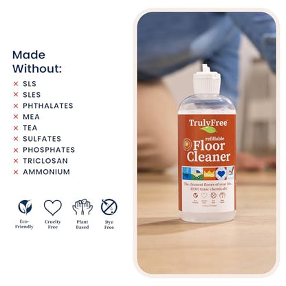 Truly Free Floor Cleaner Kit - Plant-Based Mopping Solution - DIY All-Surface Cleaner for Hardwood, Tile, Wood & Concrete (16 oz Reusable Empty Bottle + Two Fills, 3 oz ea.)
