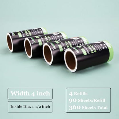 4 inch Lint Roller Refills for Evercare PetLovers Fedicelly Albatross and More Lint Rollers, Extra Sticky 90 Sheets per Refill, Pack of 4 Rolls, 360 Sheets Total (1 1/2 inch Inside Diameter) - size: Inside Dia. 1 1/2 inch