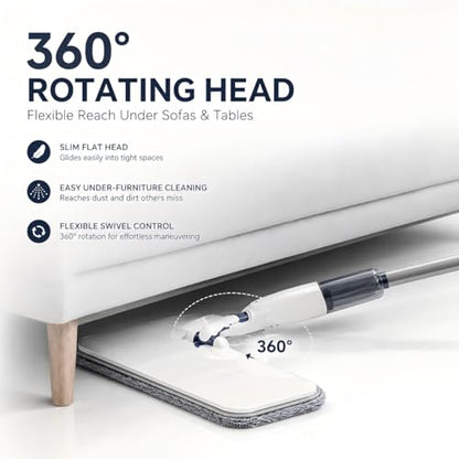 Rsefly Spray Mop for Floor Cleaning, 300 ml Refillable Bottle, 360° Swivel Head with Reusable Microfiber Pad, Lightweight Wet Dry Cleaner for Hardwood, Tile, Laminate and Marble