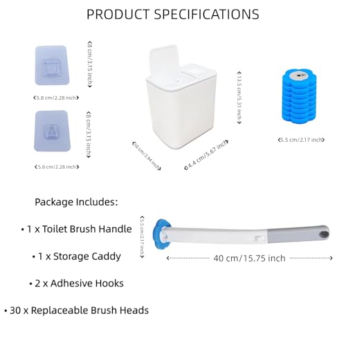 Disposable Toilet Brush and Holder Set with 30 Refills – Wall Mounted Toilet Bowl Cleaner Brush Kit, Deep Hygienic Cleaning with Toilet Wand Refills