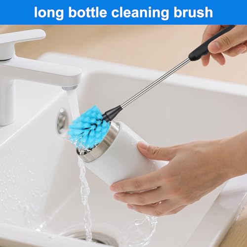 Bottle Brush,15-inch Long, Bottle Brush Cleaner, Bottle Scrubber, Kitchen Scrub Brush Suitable for Water Bottles, Cups, Glasses, Baby Bottles, Wine Glasses, (1, Blue) - color: Blue