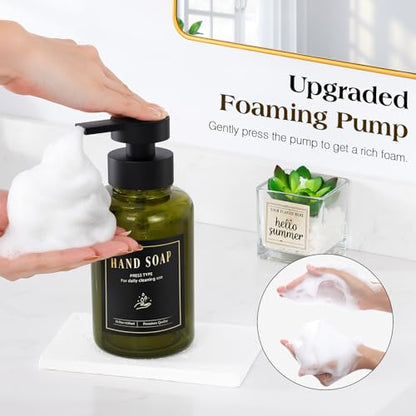 Luxspire Foaming Soap Dispenser, Glass Foam Pump Soap Dispenser, Non-Slip Hand Soap Container with 5 Waterproof Labels, 15 Oz Refillable Liquid Soap Holder for Bathroom & Kitchen, Olive Green, 2 Pack - color: Olive Green