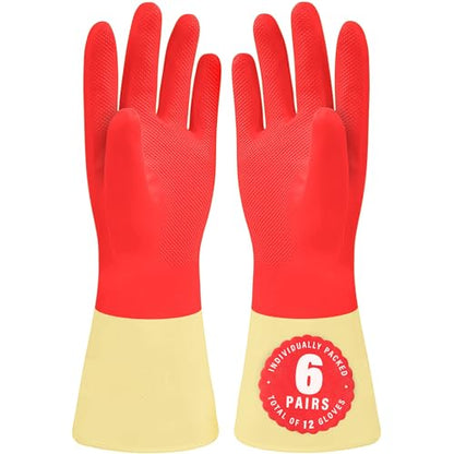 SteadMax Red Cleaning Gloves, Supreme Durability, Natural Rubber Latex Gloves - color: 6 Pack (M)