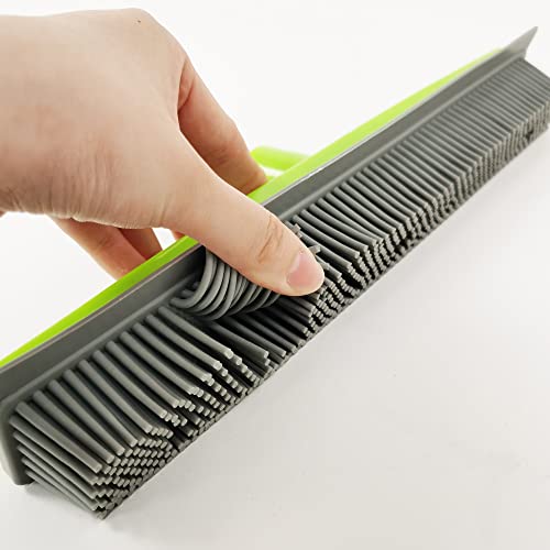 Push Broom Pet Hair Removal Broom with Squeegee,Soft Silicone Bristle Broom with Long Handle, Non Scratch Carpet Sweeper Brush for Cat/Dog Hair Hardwood Tile Windows(Green) - color: Green