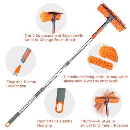 BITOPE 2 in 1 Squeegee for Window Cleaning Tool,Long Handle Window Cleaner Tool with Stainless Steel Extension Pole for Car,Shower, Glass Doors, Outdoor High Window - size: 61 inch