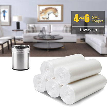Small Trash Bags 4 Gallon Garbage Bags Waste Basket Bin Liners Bags For Bathroom, Kitchen, Office, Home Bedroom,Car- Clear White (125 Count) - style: Flat