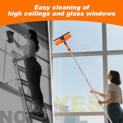 Cobweb Duster Kit and Window Squeegee Cleaner Tool with Extension Pole: 165 Inch 4-in-1 High Ceiling Dusting and Window Cleaning Kit - Cobweb Duster and Feather Duster