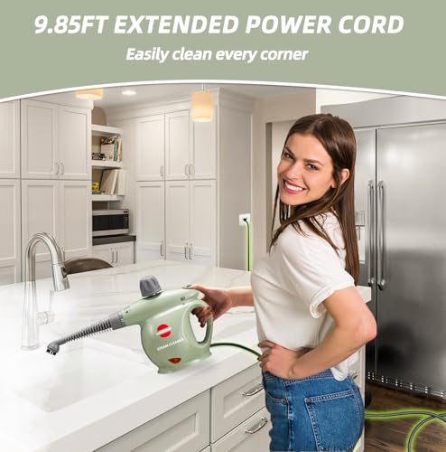 Handheld Steam Cleaner, Pressurized Multi-Surface Steam Shot with 13 Accessories, Safety Lock, Steamer for Cleaning Floor, Upholstery, Grout, Windows, Couch and Car, Green - color: Green