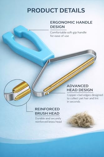 Pet Hair Remover for Furniture, Reusable Lint Cleaner Tool for Couch, Carpet & Clothing – Dual-Sided Pet Hair Removal Rake for Dogs & Cats, Durable Copper Lint Scraper with Ergonomic Handle