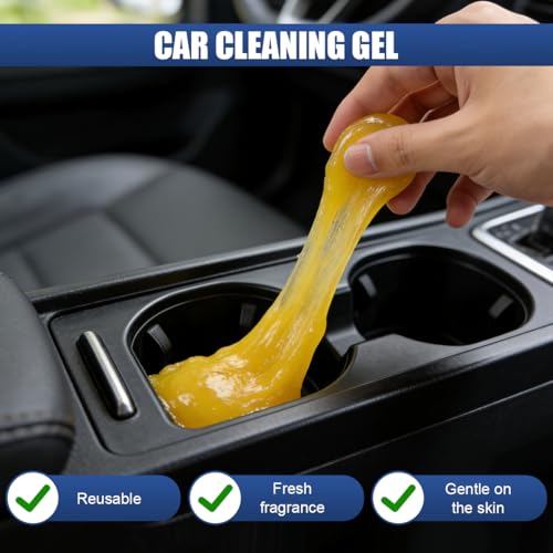 Craedli 2PCS Car Cleaning Gel Auto Detailing Putty, Universal Car Interior Cleaner Slime, Reusable Dust Remover Cleaning Supplies Kit Tools for Air Vents Keyboards, Car Accessories Presents (Yellow)