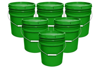 MKS Plastics 5-Gallon Bucket with Airtight Lid – Made in USA, Food Grade BPA Free Plastic, Heavy Duty Multi-Use, Metal Handle with Grip, Stackable Storage – Green, 6 Pack - color: Green, size: 6