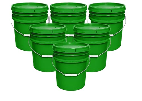 MKS Plastics 5-Gallon Bucket with Airtight Lid – Made in USA, Food Grade BPA Free Plastic, Heavy Duty Multi-Use, Metal Handle with Grip, Stackable Storage – Green, 6 Pack - color: Green, size: 6