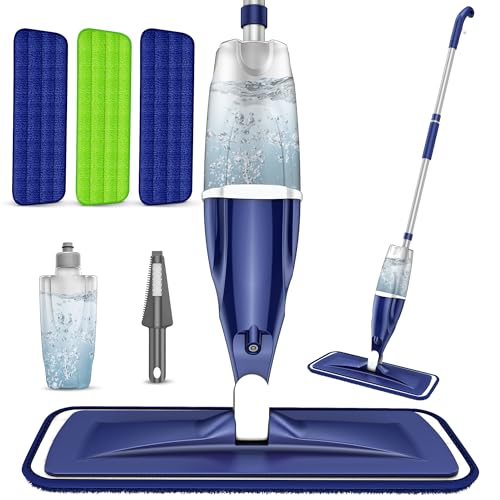 Microfiber Spray Mop for Floors Cleaning: Wet Dry Hardwood Floor Mops with 3 Washable Reusable Pads for Swiffer Powermop - Flat Mop with Sprayer for Tile Wood Laminate Vinyl Marble - color: Dark Blue