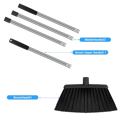 Heavy Duty Angle Broom, 55-Inch Long Handle Extra Wide 12.6 Inch Head, Stainless Steel Tube & PP Bristles for Pet Hair and Dust, Floor Safe - Black - color: Black