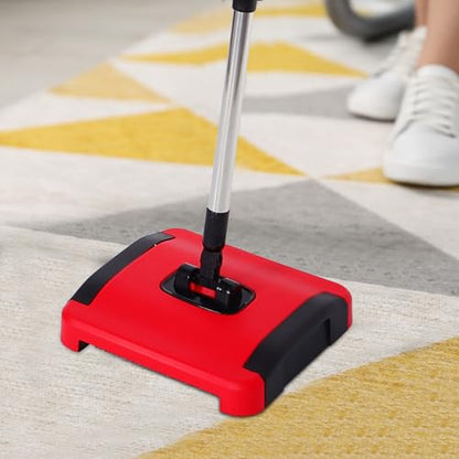 Manual Carpet Sweeper Handheld Vacuum with High Suction Power Lightweight Adjustable Floor Roller Sweeper for Pet Hair and Dust Removal Rugs Tiles and Hard Floors Quiet Cleaning