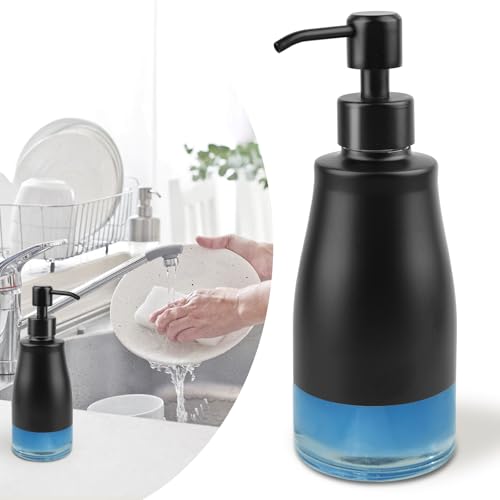 AUMIO Soap Dispenser with Stickers, Stainless Steel Case Glass Liner Hand Pump Dispenser, Refillable Dish Soap Dispenser for Kitchen Bathroom, Decorative Liquid Hand Soap Dispensers Matte Black(10 OZ) - color: Matte Black