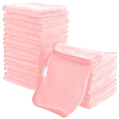 Cosy Family 24 Pack Soft Washcloths Set - 12 x 12 inches, Quick Drying - Highly Absorbent Coral Velvet Fingertip Towel Bathroom Wash Clothes for Bath, Spa, Facial, Kitchen - Pink - color: Pink, size: Washcloths (Pack of 24)