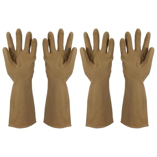 uxcell Rubber Cleaning Gloves, Reusable Household Dishwashing Long Rubber Gloves - color: Brown, size: Small