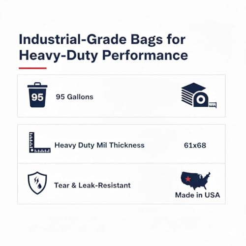 95-96 Gallon Extra-Large Black Garbage Can Liners, Heavy-Duty Trash Bags, 50 Bags, 1.5 Mil Thick, Ideal for Commercial & Home Use