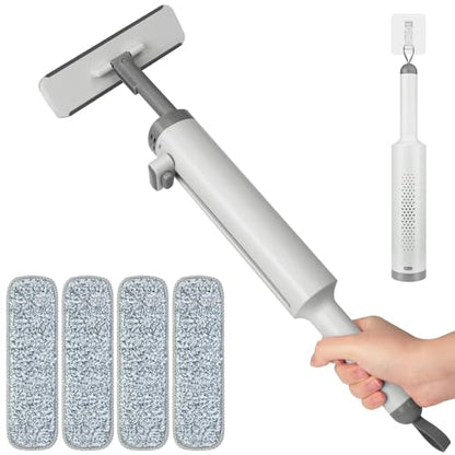 Portable Mini Cleaning Squeeze, Small Short Flat Mop with Rotatable Head and Reusable Microfiber Pads for Floor, Window Sill, Ceramic Tile Wall, Stove, Kitchen, Bathroom