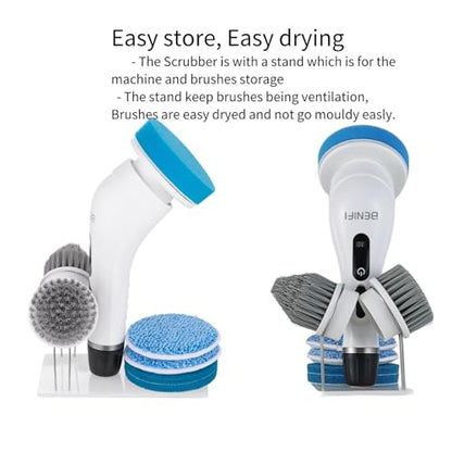 Electric Spin Scrubber Full-Body IPX7 Waterproof Cordless Bathroom Cleaning Brush with Power LCD Display and 8 Brush Heads - size: Normal