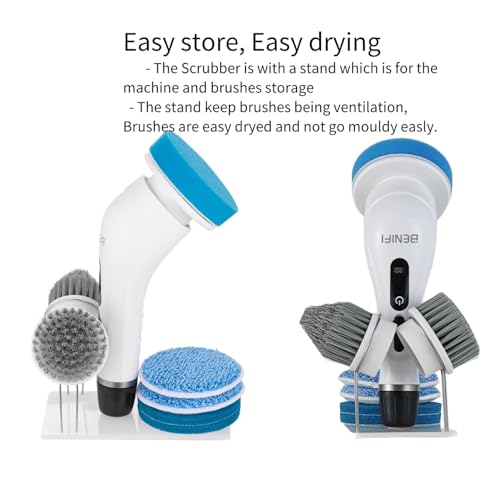 Electric Spin Scrubber Full-Body IPX7 Waterproof Cordless Bathroom Cleaning Brush with Power LCD Display and 8 Brush Heads - size: Normal