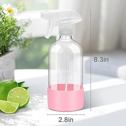 Rionisor Glass Spray Bottles with Silicone Sleeve Protection, Empty 16 oz Refillable Containers, Reusable Spray Bottles with Adjustable Nozzle for Hair, Cleaning Solutions, 1 Pack Pink - color: Pink, style: 1 Pack