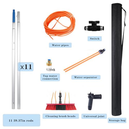 Water Fed Pole Kit Adjustable Solar Panel Cleaning Kit Cleaner Tool for Window Glass Roof Outdoor Glass Brush Window Washing Equipment (37FT) - size: 37FT