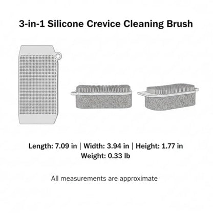 3-in-1 Silicone Crevice Cleaning Brush for Tight Gaps, Kitchen Counters, Bathroom Grout & Car Interiors - Gray