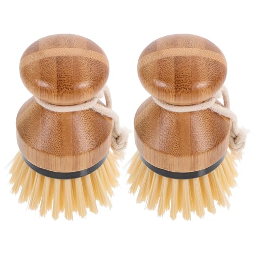 ERINGOGO 2pcs Handle Dish Scrubber Brush with Palm Grip Small Kitchen Pot Cleaning Brush for Sink and Dishwashing, Black
