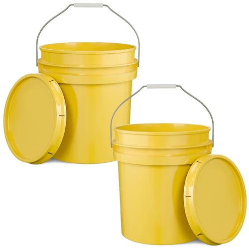EconoHome 5-Gallon Yellow Bucket Pail Container with Lid | Metal Handles with Plastic Grip | Easy Stack and Store | Heavy-Duty, Approx 90 MIL Extra Durable | Food Grade | BPA Free - 2 Pack - color: Yellow, size: 2 Pack
