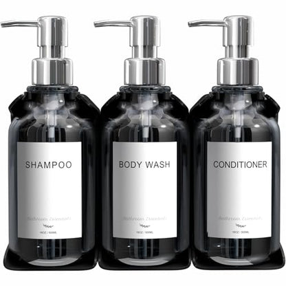 Stylish Shampoo and Conditioner Dispenser - Shower Soap Dispenser Wall Mounted - 16 oz Set of 3 Plastic Clear Bottles with Silver Pumps - Modern Shower Dispenser, Shower Shampoo Dispenser 3 Chamber - color: Clear