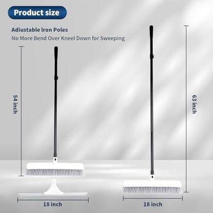 Heavy Duty Push Broom Outdoor & Rubber Floor Squeegee Set with 63 Inch Extra Long Telescoping Handle, Deck Brush, Concrete, Garage & Shop Broom, Squeegee for Floor, Tile & Glass