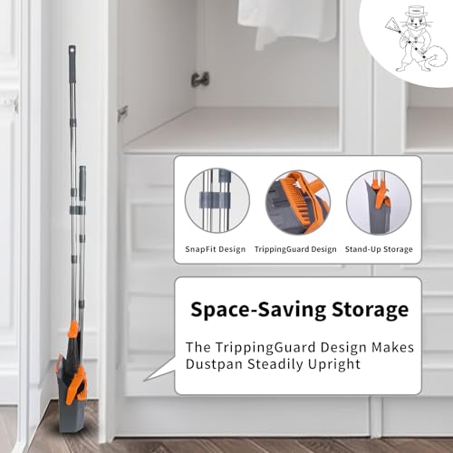 Tiumso Broom and Dustpan Set with 51'' Long Handle, Upright Broom and Dustpan Combo for Home Kitchen Office Restaurant Garage Lobby Dog Cat Pets Hair - Grey and Orange - color: Orange and Grey