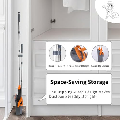 Tiumso Broom and Dustpan Set with 51'' Long Handle, Upright Broom and Dustpan Combo for Home Kitchen Office Restaurant Garage Lobby Dog Cat Pets Hair - Grey and Orange - color: Orange and Grey