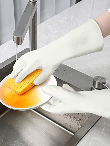 Cleanbear Reusable Dish Washing Rubber Glove Set of 3, Household Cleaning Gloves for Washing - color: Grey, White, size: Medium